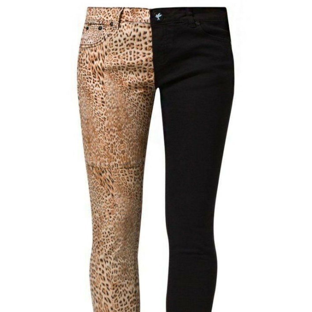 ONE  TEASPOON Leopard BLACK Denim JEANS Domino